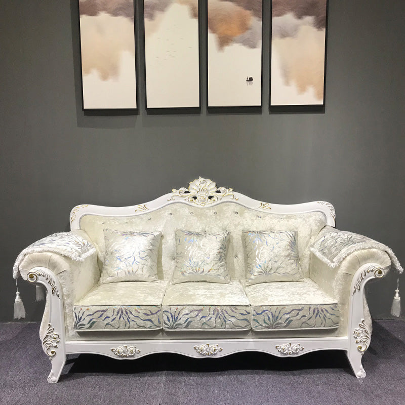 Traditional Rolled Arm White/black Frame Velvet Settee Couch for Three People