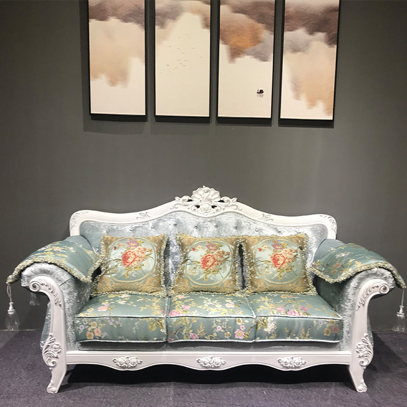 Traditional Rolled Arm White/black Frame Velvet Settee Couch for Three People