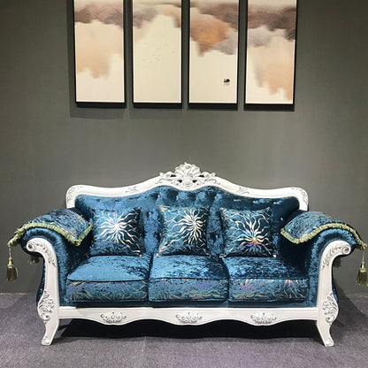 Traditional Rolled Arm White/black Frame Velvet Settee Couch for Three People