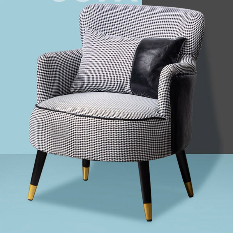 27.55"Wide*27.55"Deep Arm Chair with Square Arms, Basic Four Legs Houndstooth pattern Black Clearhalo 'Accent Chairs' 'accent_chairs' 'Chairs & Seating' 'furn' 'furn_accent_chairs' 'Furniture' 'Living Room Furniture' 5301567