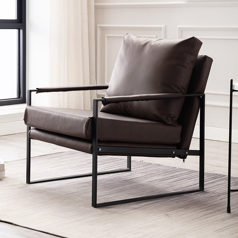 Square Arms 27" W Sled Based Faux Leather Arm Chair with Pillow Back Coffee Clearhalo 'Accent Chairs' 'accent_chairs' 'Chairs & Seating' 'furn' 'furn_accent_chairs' 'Furniture' 'Living Room Furniture' 5301685