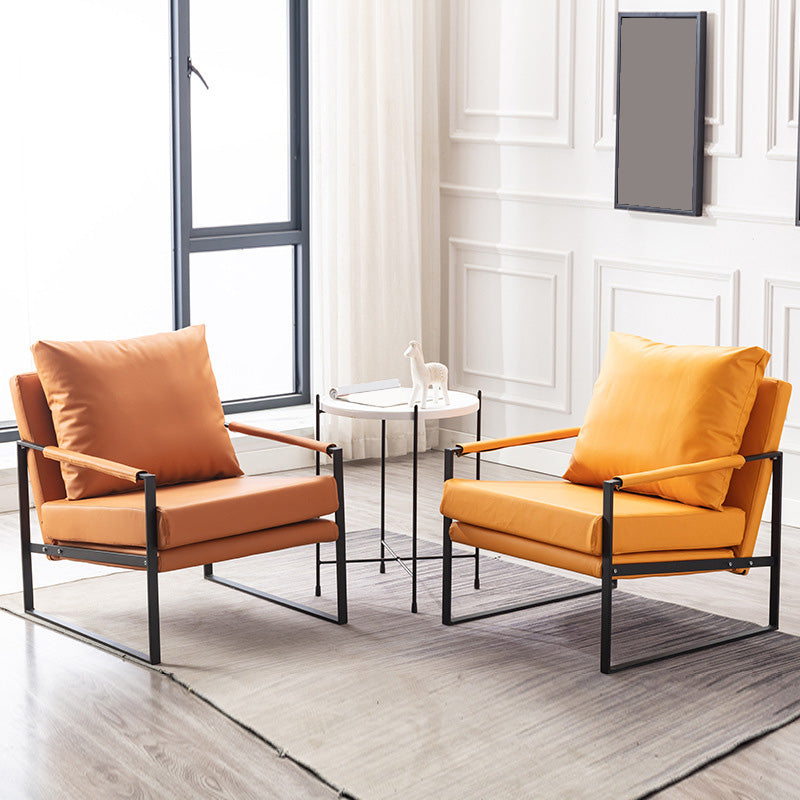 Square Arms 27" W Sled Based Faux Leather Arm Chair with Pillow Back Clearhalo 'Accent Chairs' 'accent_chairs' 'Chairs & Seating' 'furn' 'furn_accent_chairs' 'Furniture' 'Living Room Furniture' 5301686