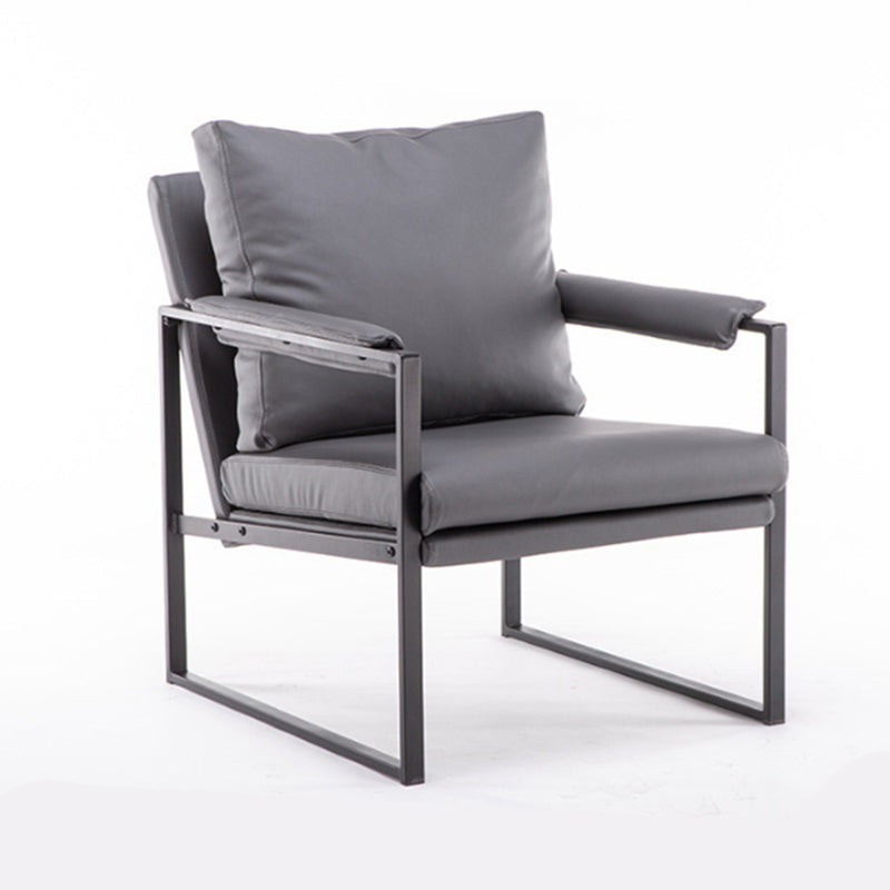 Square Arms 27" W Sled Based Faux Leather Arm Chair with Pillow Back Clearhalo 'Accent Chairs' 'accent_chairs' 'Chairs & Seating' 'furn' 'furn_accent_chairs' 'Furniture' 'Living Room Furniture' 5301690