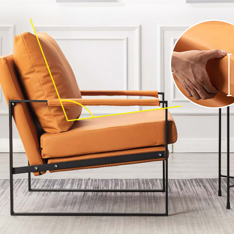 Square Arms 27" W Sled Based Faux Leather Arm Chair with Pillow Back Clearhalo 'Accent Chairs' 'accent_chairs' 'Chairs & Seating' 'furn' 'furn_accent_chairs' 'Furniture' 'Living Room Furniture' 5301692