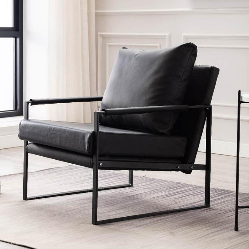 Square Arms 27" W Sled Based Faux Leather Arm Chair with Pillow Back Black Clearhalo 'Accent Chairs' 'accent_chairs' 'Chairs & Seating' 'furn' 'furn_accent_chairs' 'Furniture' 'Living Room Furniture' 5301693