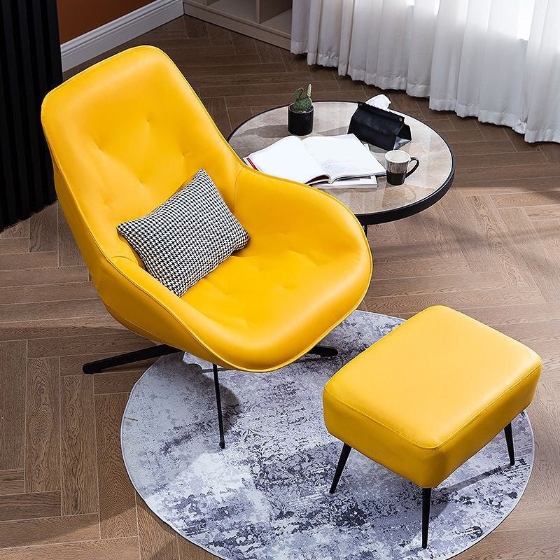 22.44"Wide*22.44"Deep Bonded Leather Armless Chair with Spider Base Yellow With Ottoman Clearhalo 'Accent Chairs' 'accent_chairs' 'Chairs & Seating' 'furn' 'furn_accent_chairs' 'Furniture' 'Living Room Furniture' 5301704