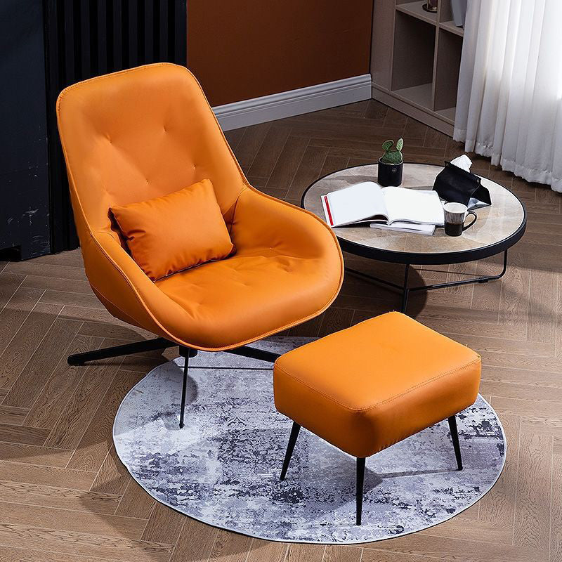 22.44"Wide*22.44"Deep Bonded Leather Armless Chair with Spider Base Orange With Ottoman Clearhalo 'Accent Chairs' 'accent_chairs' 'Chairs & Seating' 'furn' 'furn_accent_chairs' 'Furniture' 'Living Room Furniture' 5301711