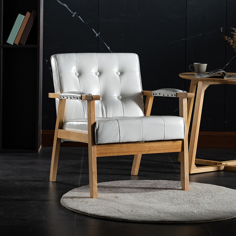 Modern 25.5"W Faux Leather Arm Chair with Basic Four Legs and Tufted Back Off-White Clearhalo 'Accent Chairs' 'accent_chairs' 'Chairs & Seating' 'furn' 'furn_accent_chairs' 'Furniture' 'Living Room Furniture' 5301772