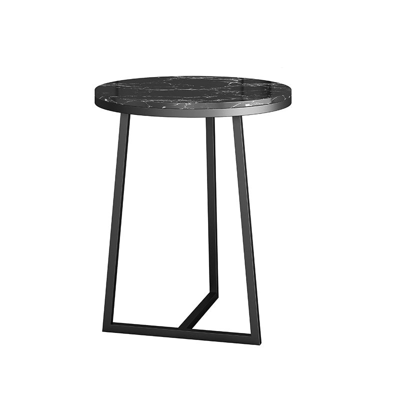 Round Marble Top End Table Metal Frame Sofa Side End Table for Living Room 19.7"L x 19.7"W x 23.5"H Black Black Clearhalo 'Coffee & Accent Tables' 'End & Side Tables' 'end_side_tables' 'furn' 'furn_end_side_tables' 'Furniture' 'Living Room Furniture' 5301827