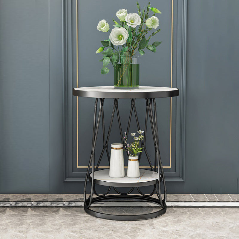 Frame Gold/black Metal Base Design Rock Sheet White/black Top Round Side Table