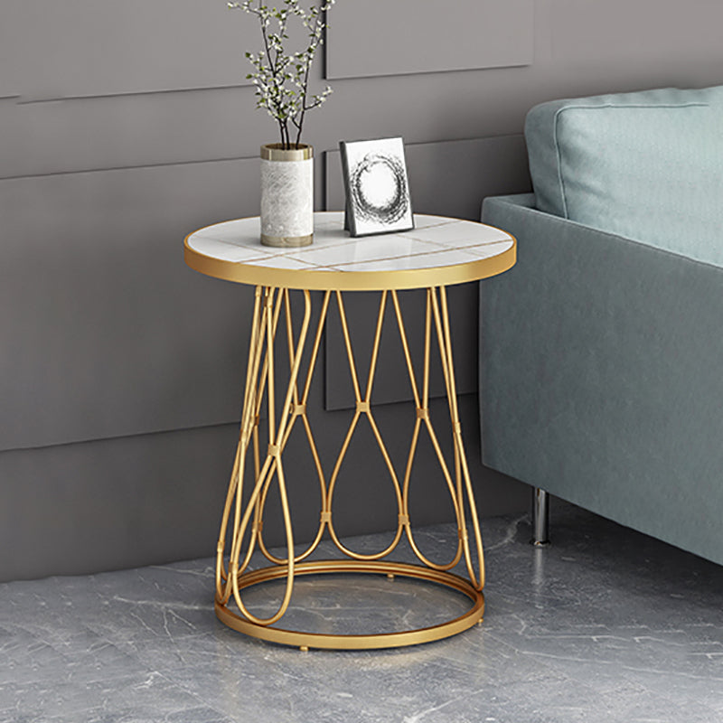 Frame Gold/black Metal Base Design Rock Sheet White/black Top Round Side Table