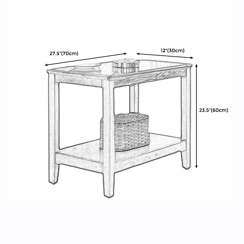Tavolo laterale rettangolare tradizionale tavolo da estremità in legno a doppio livello per soggiorno