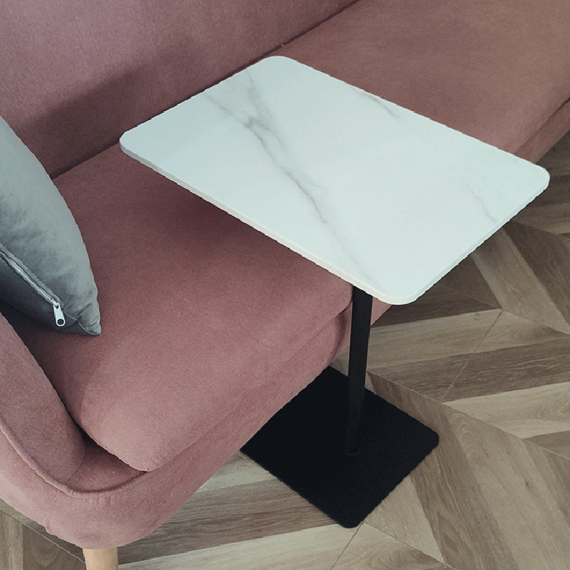 Faux Marble Top End Modern Table 21.6 "Tall Pedestal End Table 13"L x 19"W x 26"H White Clearhalo 'Coffee & Accent Tables' 'End & Side Tables' 'end_side_tables' 'furn' 'furn_end_side_tables' 'Furniture' 'Living Room Furniture' 5301955