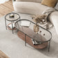 Table de cocktails en verre en verre avec accents en bois table basse elliptique