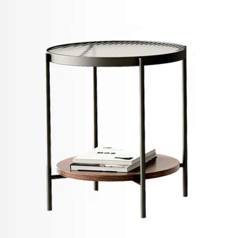 Table de cocktails en verre en verre avec accents en bois table basse elliptique