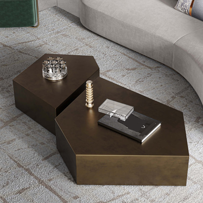 Modern Grey/brown Stainless Steel Coffee Table for Living Room Cocktail Table 41"L x 29.5"W x 14"H + 24"L x 18"W x 14"H Brown Clearhalo 'Coffee & Accent Tables' 'Coffee Tables' 'coffee_tables' 'furn' 'furn_coffee_tables' 'Furniture' 'Living Room Furniture' 5302054