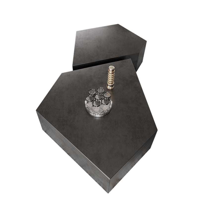 Modern Grey/brown Stainless Steel Coffee Table for Living Room Cocktail Table 41"L x 29.5"W x 14"H + 24"L x 18"W x 14"H Gray Clearhalo 'Coffee & Accent Tables' 'Coffee Tables' 'coffee_tables' 'furn' 'furn_coffee_tables' 'Furniture' 'Living Room Furniture' 5302063