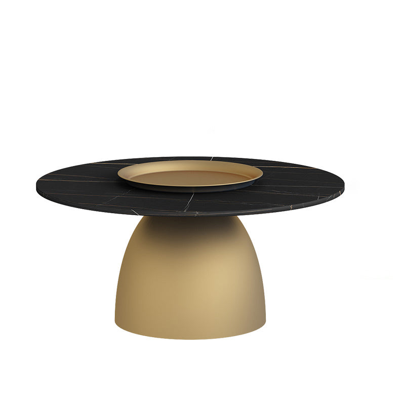 Modern Slate Pedestal Coffee Table Round Cocktail Table in Black/White 31.5"L x 31.5"W x 16"H Gold Black Clearhalo 'Coffee & Accent Tables' 'Coffee Tables' 'coffee_tables' 'furn' 'furn_coffee_tables' 'Furniture' 'Living Room Furniture' 5302142