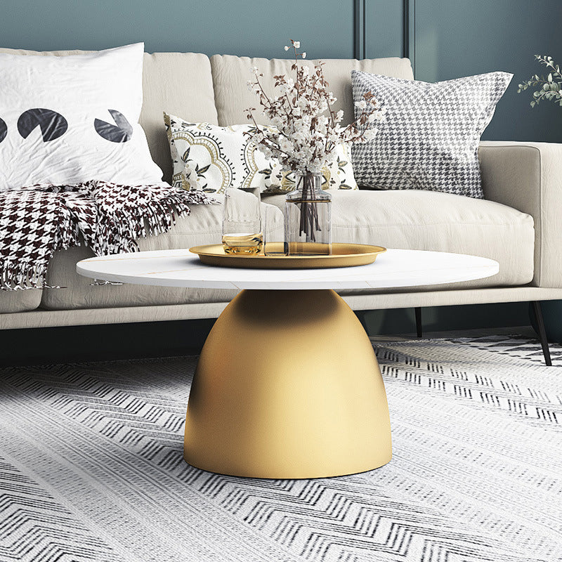 Modern Slate Pedestal Coffee Table Round Cocktail Table in Black/White 31.5"L x 31.5"W x 16"H Gold White Clearhalo 'Coffee & Accent Tables' 'Coffee Tables' 'coffee_tables' 'furn' 'furn_coffee_tables' 'Furniture' 'Living Room Furniture' 5302148
