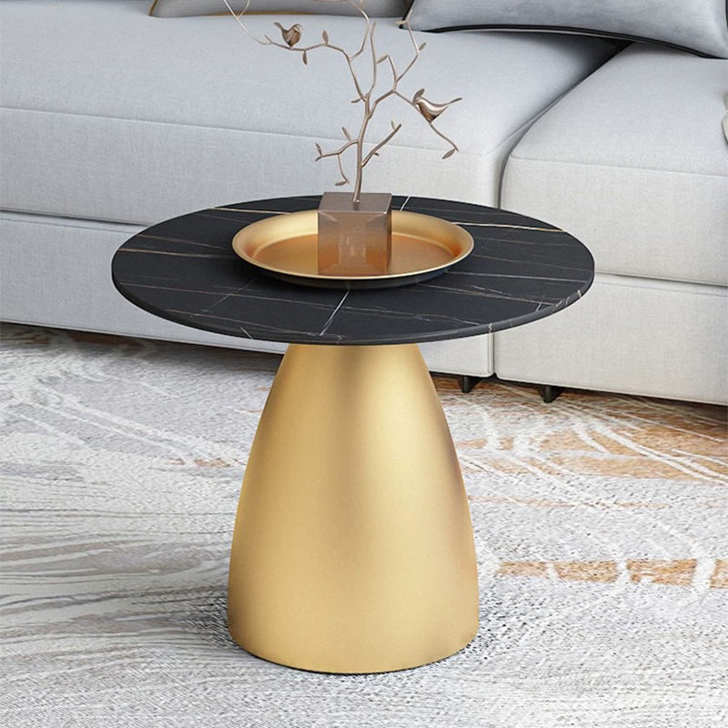Modern Slate Pedestal Coffee Table Round Cocktail Table in Black/White 24"L x 24"W x 18"H Gold Black Clearhalo 'Coffee & Accent Tables' 'Coffee Tables' 'coffee_tables' 'furn' 'furn_coffee_tables' 'Furniture' 'Living Room Furniture' 5302155