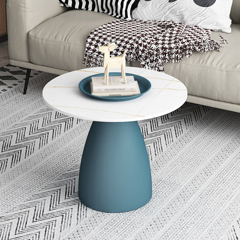 Modern Slate Pedestal Coffee Table Round Cocktail Table in Black/White 24"L x 24"W x 18"H Blue White Clearhalo 'Coffee & Accent Tables' 'Coffee Tables' 'coffee_tables' 'furn' 'furn_coffee_tables' 'Furniture' 'Living Room Furniture' 5302157