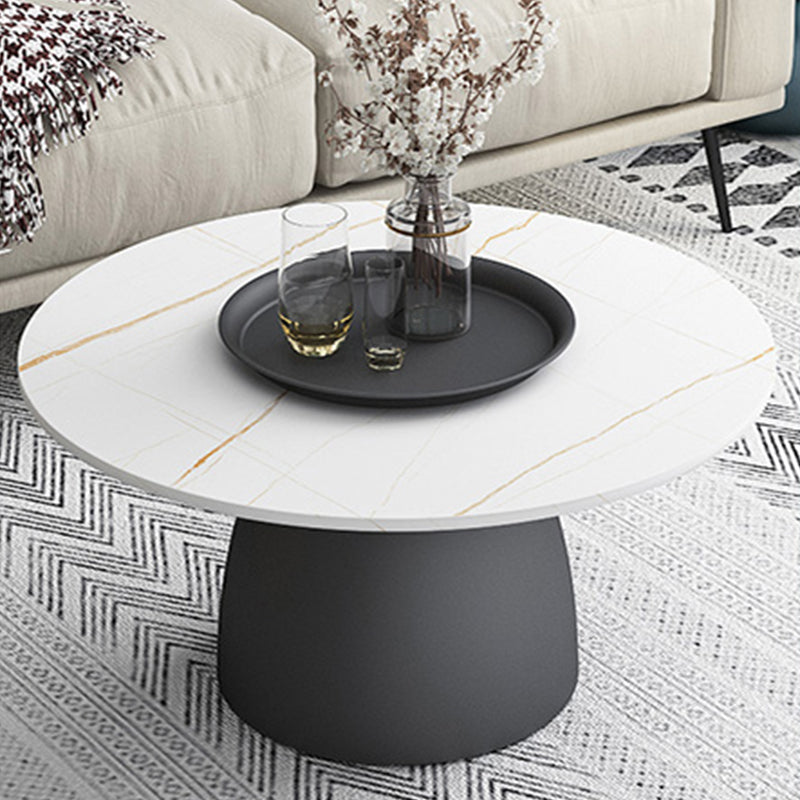 Modern Slate Pedestal Coffee Table Round Cocktail Table in Black/White 31.5"L x 31.5"W x 16"H Black White Clearhalo 'Coffee & Accent Tables' 'Coffee Tables' 'coffee_tables' 'furn' 'furn_coffee_tables' 'Furniture' 'Living Room Furniture' 5302159