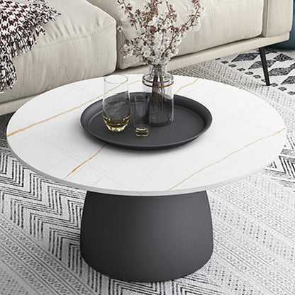 Modern Slate Pedestal Coffee Table Round Cocktail Table in Black/White 31.5"L x 31.5"W x 16"H Black White Clearhalo 'Coffee & Accent Tables' 'Coffee Tables' 'coffee_tables' 'furn' 'furn_coffee_tables' 'Furniture' 'Living Room Furniture' 5302159