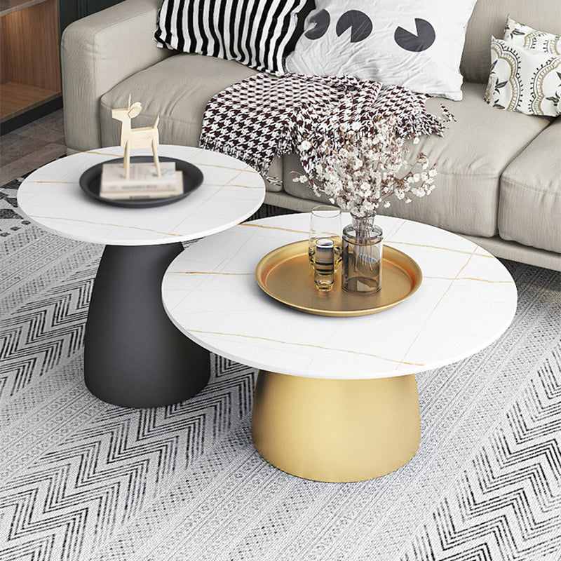 Modern Slate Pedestal Coffee Table Round Cocktail Table in Black/White Clearhalo 'Coffee & Accent Tables' 'Coffee Tables' 'coffee_tables' 'furn' 'furn_coffee_tables' 'Furniture' 'Living Room Furniture' 5302164