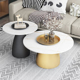 Modern Slate Pedestal Coffee Table Round Cocktail Table in Black/White