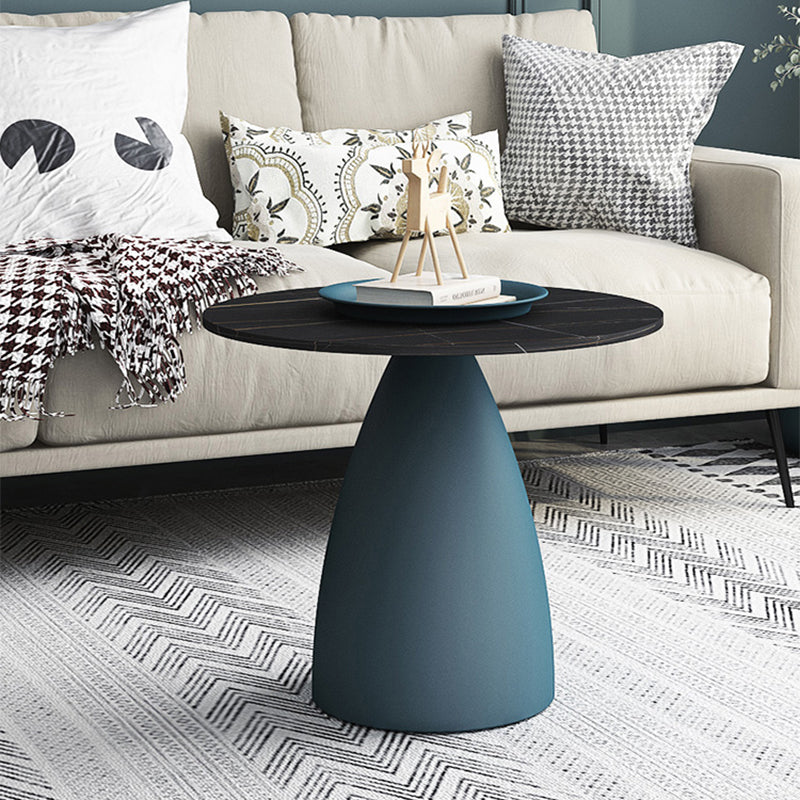 Modern Slate Pedestal Coffee Table Round Cocktail Table in Black/White 24"L x 24"W x 18"H Blue Black Clearhalo 'Coffee & Accent Tables' 'Coffee Tables' 'coffee_tables' 'furn' 'furn_coffee_tables' 'Furniture' 'Living Room Furniture' 5302165