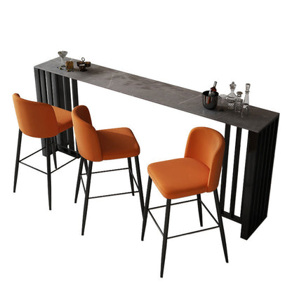 Stone Top Bar Counter Contemporary Bar Counter with Double Pedestal Base Grey Without Chairs Clearhalo 'Bar Furniture' 'Bar Tables' 'bar_tables' 'furn' 'furn_bar_tables' 'Furniture' 'Kitchen & Dining Furniture' 5302259