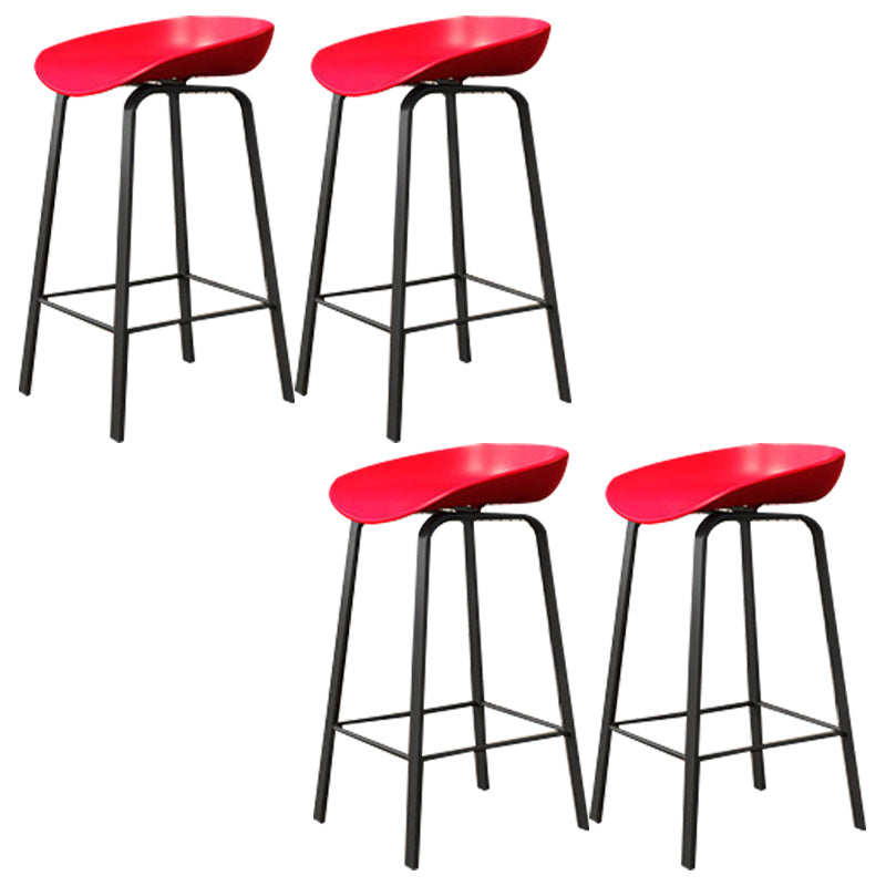Modern Backrest Armless Counter Stool Plastic Bar Stool with Metal 4 Legs Red 4 Piece Set Clearhalo 'Bar Furniture' 'Bar Stools' 'bar_stools' 'furn' 'furn_bar_stools' 'Furniture' 'Kitchen & Dining Furniture' 5302401