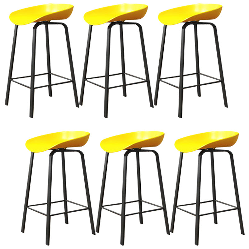 Modern Backrest Armless Counter Stool Plastic Bar Stool with Metal 4 Legs Yellow 6 Piece Set Clearhalo 'Bar Furniture' 'Bar Stools' 'bar_stools' 'furn' 'furn_bar_stools' 'Furniture' 'Kitchen & Dining Furniture' 5302406