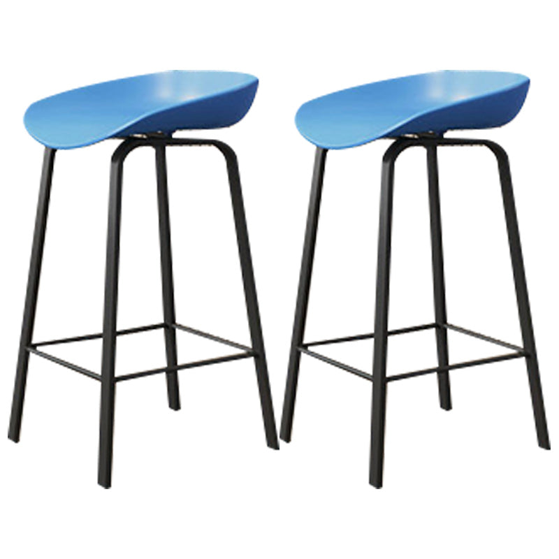 Modern Backrest Armless Counter Stool Plastic Bar Stool with Metal 4 Legs Blue 2 Piece Set Clearhalo 'Bar Furniture' 'Bar Stools' 'bar_stools' 'furn' 'furn_bar_stools' 'Furniture' 'Kitchen & Dining Furniture' 5302408