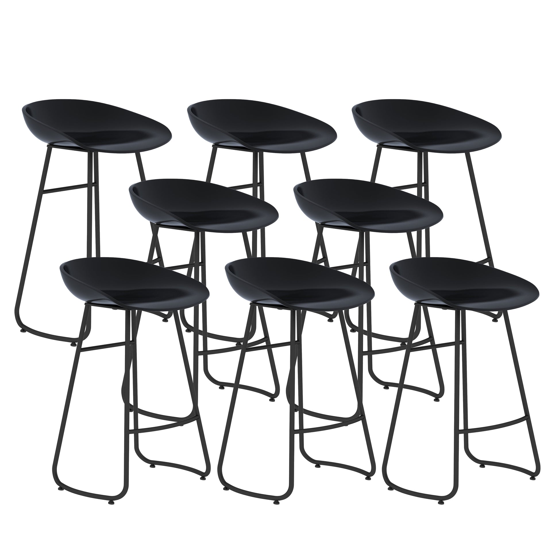 Contemporary Bar Stool Plastic Counter Bar Stool with Metal Legs Black 8 Piece Set Counter Stool(26"H) Clearhalo 'Bar Furniture' 'Bar Stools' 'bar_stools' 'furn' 'furn_bar_stools' 'Furniture' 'furniture_bar_stools' 'Kitchen & Dining Furniture' 5302516