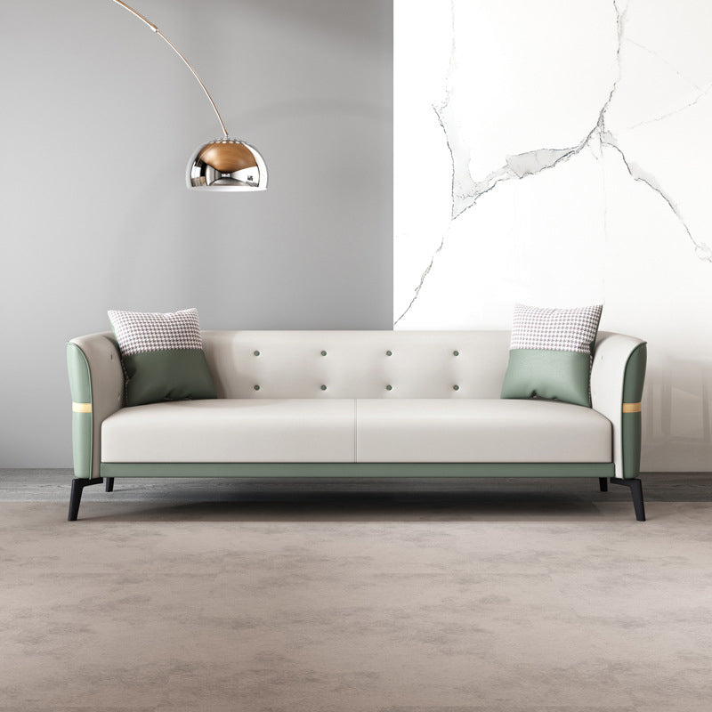 Nordic Faux Leather Waterproof Sofa Tight Back Sette for Apartment White-Green Clearhalo 'furn' 'furn_sofas' 'Furniture' 'Living Room Furniture' 'Sofa' 'sofas' 5302536