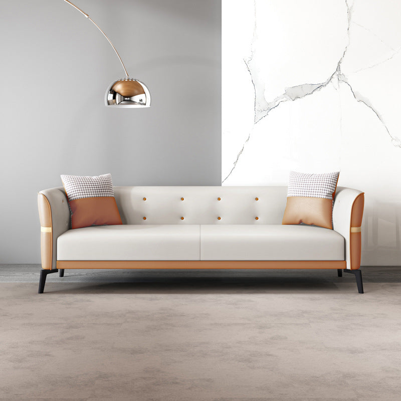 Nordic Faux Leather Waterproof Sofa Tight Back Sette for Apartment Orange White Clearhalo 'furn' 'furn_sofas' 'Furniture' 'Living Room Furniture' 'Sofa' 'sofas' 5302537