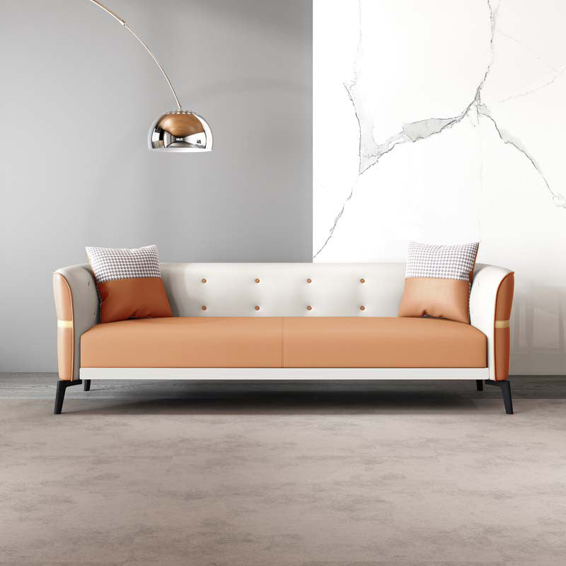 Nordic Faux Leather Waterproof Sofa Tight Back Sette for Apartment Orange Clearhalo 'furn' 'furn_sofas' 'Furniture' 'Living Room Furniture' 'Sofa' 'sofas' 5302538