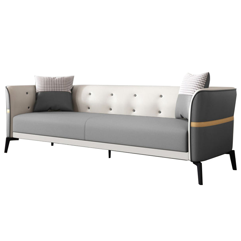 Nordic Faux Leather Waterproof Sofa Tight Back Sette for Apartment 81"L x 28"W x 26"H Grey Clearhalo 'furn' 'furn_sofas' 'Furniture' 'Living Room Furniture' 'Sofa' 'sofas' 5302542