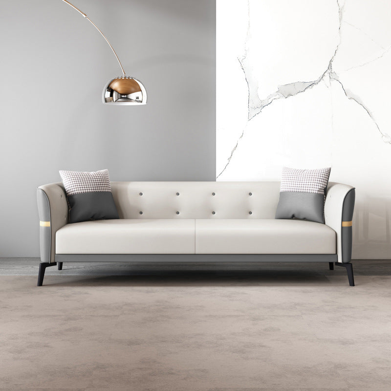 Nordic Faux Leather Waterproof Sofa Tight Back Sette for Apartment Gray-White Clearhalo 'furn' 'furn_sofas' 'Furniture' 'Living Room Furniture' 'Sofa' 'sofas' 5302543