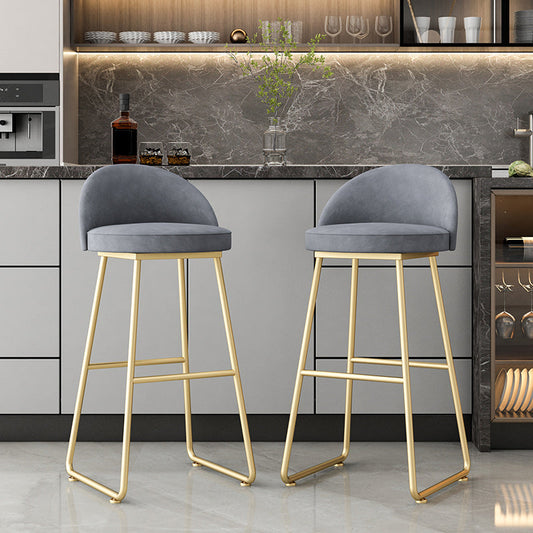 Moderne rugleuning armloze tegenstoel Iron Hight Stool met fluwelen kussen