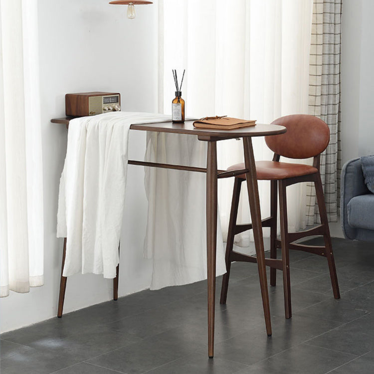 Table de table de bar en bois en chêne moderne 1/2 pièces comptoir en bois avec tabourets en cuir