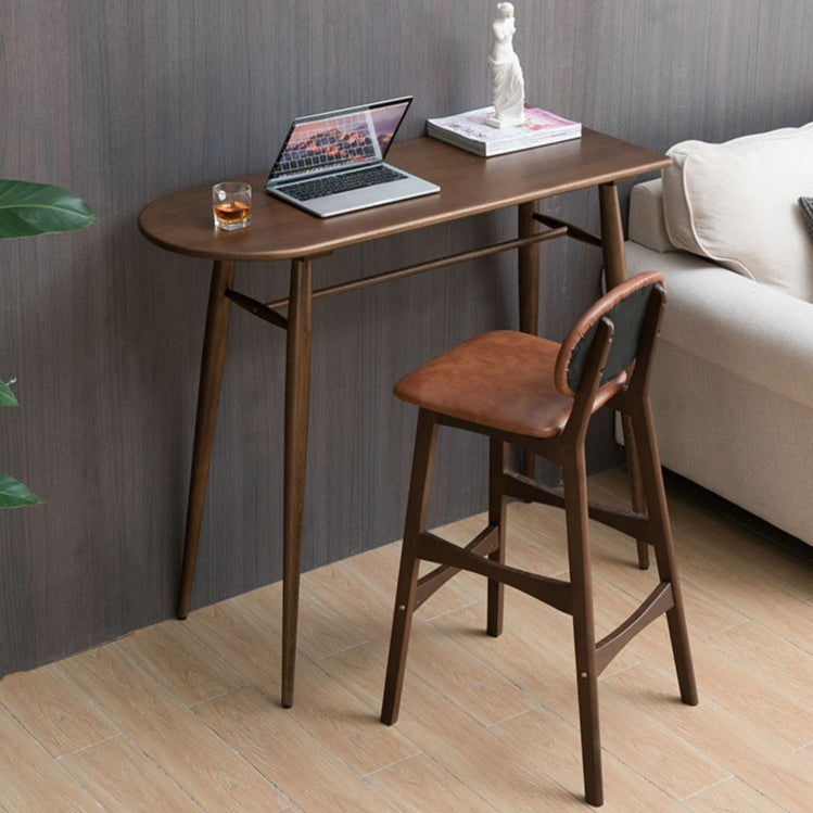 Table de table de bar en bois en chêne moderne 1/2 pièces comptoir en bois avec tabourets en cuir