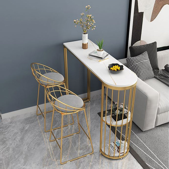 1/3 pièces Glam Gold Iron Bar Table Set White Stone Top Bistro Set avec étagère