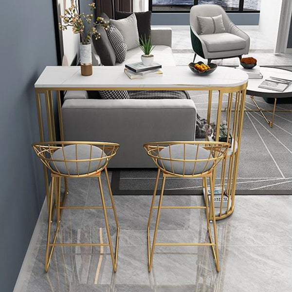 1/3 pièces Glam Gold Iron Bar Table Set White Stone Top Bistro Set avec étagère