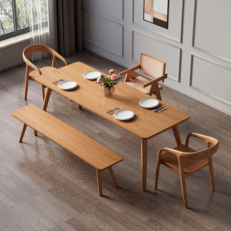 Modern 1/4/5/7 Pieces Dining Set Rectangle Pine Wood Dining Table for Dining Room Kitchen 5 Pieces: Table, 3 Chairs, 1 Bench Clearhalo 'Dining Room Sets' 'Dining Tables & Seating' 'dining_room_set' 'furn' 'furn_dining_room_set' 'Furniture' 'Kitchen & Dining Furniture' 5303113