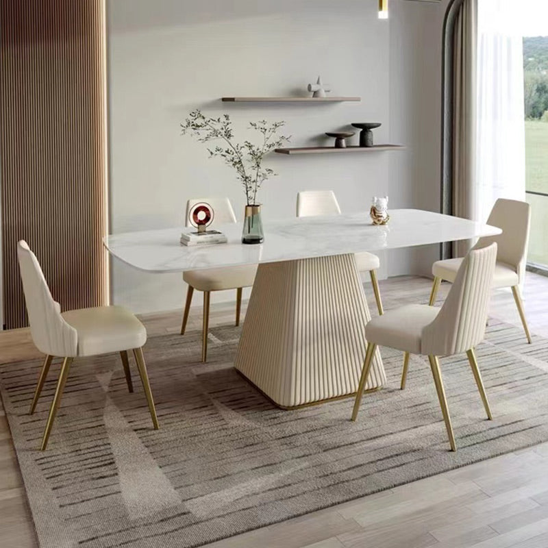Nordic Glam Sintered Stone Dining Rectangle Table Set 1/4/5/6/7 Pieces Dining Set 6 Pieces: Table, 5 Chairs Clearhalo 'Dining Room Sets' 'Dining Tables & Seating' 'dining_room_set' 'furn' 'furn_dining_room_set' 'Furniture' 'Kitchen & Dining Furniture' 5303200