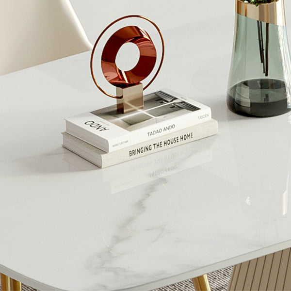 Nordic Glam Sintered Stone Dining Rectangle Table Set 1/4/5/6/7 Pieces Dining Set Clearhalo 'Dining Room Sets' 'Dining Tables & Seating' 'dining_room_set' 'furn' 'furn_dining_room_set' 'Furniture' 'Kitchen & Dining Furniture' 5303202
