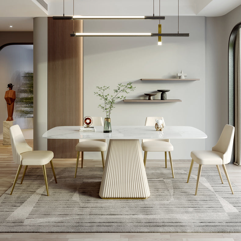 Nordic Glam Sintered Stone Dining Rectangle Table Set 1/4/5/6/7 Pieces Dining Set Clearhalo 'Dining Room Sets' 'Dining Tables & Seating' 'dining_room_set' 'furn' 'furn_dining_room_set' 'Furniture' 'Kitchen & Dining Furniture' 5303207
