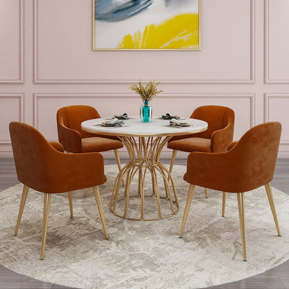 Mesa de comedor blanca redonda de mesa de lujo tradicional con marco de oro